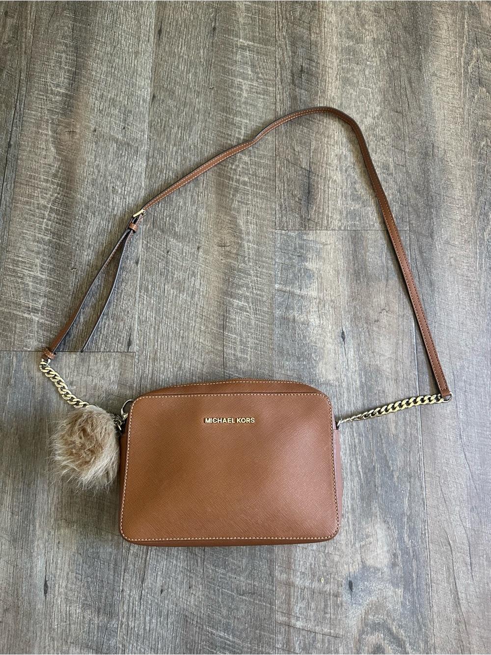 Michael Kors Cognac Saffiano Leather Crossbody with Gold Hardware